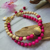 FUCHSIA FOSSIL STONE & WHITE WOOD DOUBLE STRAND BRACELET