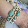 BOHO-TRIBAL 3 BRACELET SET IN TURQUOISE MOSAIC SHELL