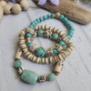 BOHO-TRIBAL 3 BRACELET SET IN TURQUOISE MOSAIC SHELL