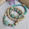 BOHO-TRIBAL 3 BRACELET SET IN TURQUOISE MOSAIC SHELL