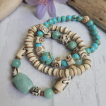 BOHO-TRIBAL 3 BRACELET SET IN TURQUOISE MOSAIC SHELL