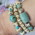 BOHO-TRIBAL 3 BRACELET SET IN TURQUOISE MOSAIC SHELL