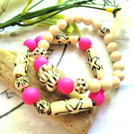 BOHO & TRIBAL 2 BRACELET SET IN FUCHSIA & RIVERSTONE JASPER