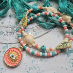 TURQUOISE, CREAM & ORANGE BEACHY BRACELET SET