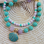 DOUBLE STRAND LAVENDER & TURQUOISE SEA SHELL BRACELET