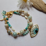 DOUBLE STRAND AMAZONITE EVIL EYE BRACELET