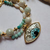 DOUBLE STRAND AMAZONITE EVIL EYE BRACELET