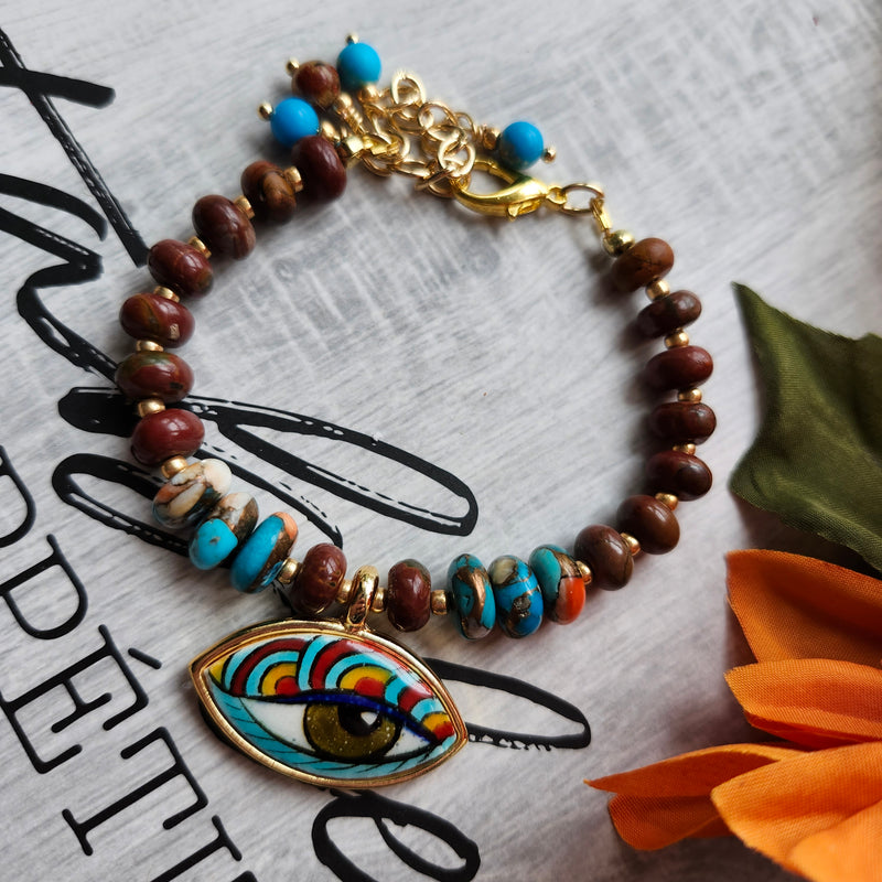 60'S STYLE TURQUOISE BOHO BRACELET WITH EVIL EYE CHARM