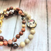 JASPER & FOSSIL STONE TWO BRACELET SET WITH OWL