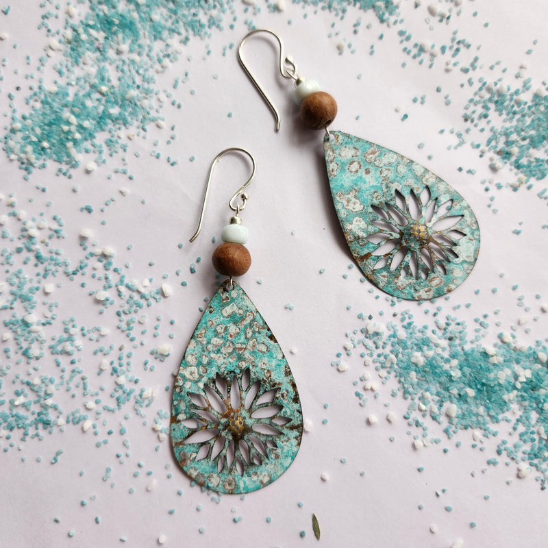 PATINA TURQUOISE TEARDROP EARRINGS WITH SANDALWOOD