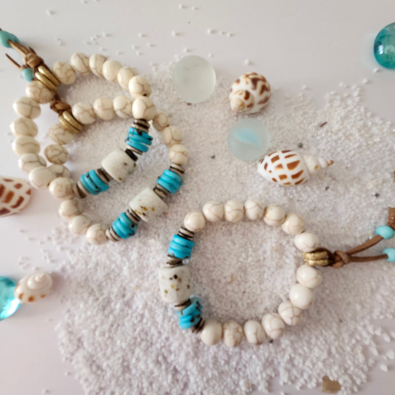 BOHO BEACH BRACELET WITH TURQUOISE BONE BUTTONS