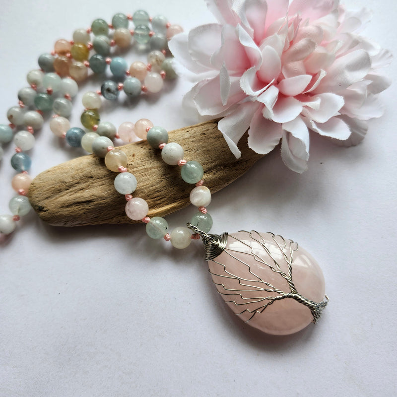 ROSE QUARTZ TREE OF LIFE NECKLACE