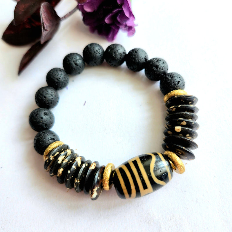 BLACK LAVA & TIBETAN BRACELET