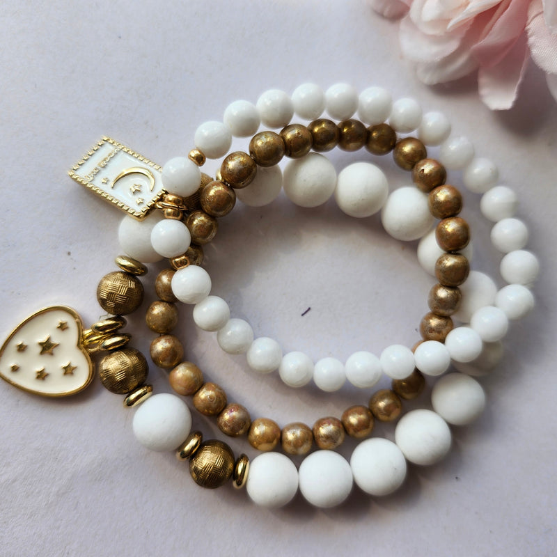 ELEGANT THREE BRACELET SET IN WHITE & GOLD