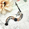 BLACK SUNSTONE DOUBLE BRACELET WITH DRAGONFLY BUTTON