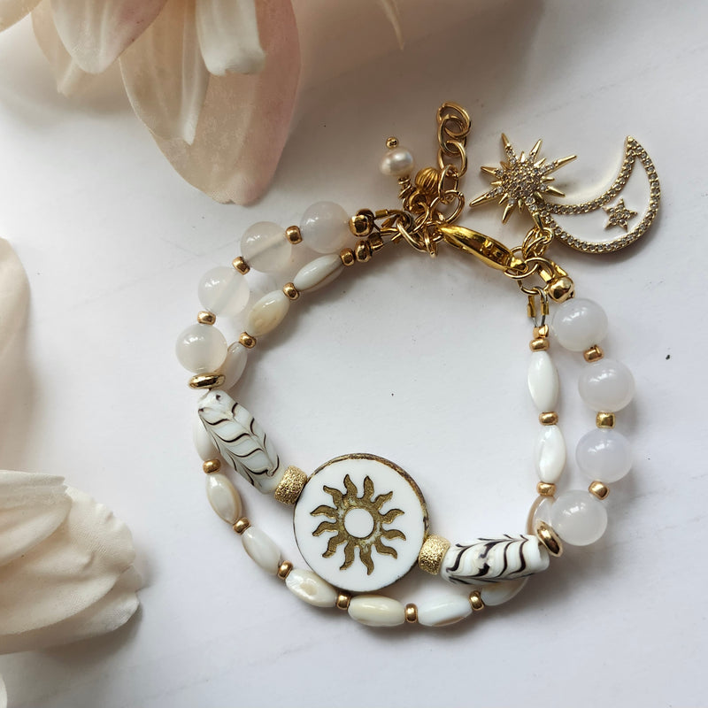 ELEGANT WHITE & GOLD DOUBLE STRAND BRACELET