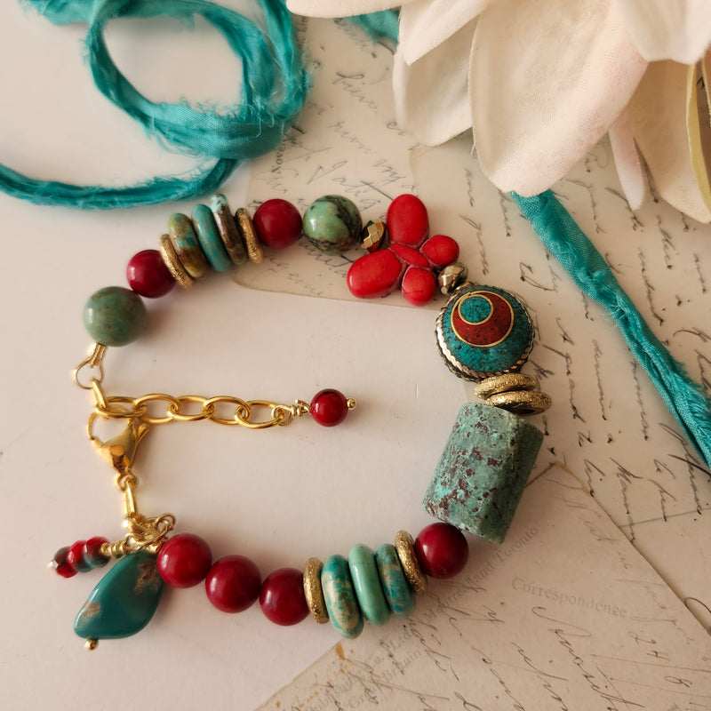 HUBEI TURQUOISE & CORAL BRACELET