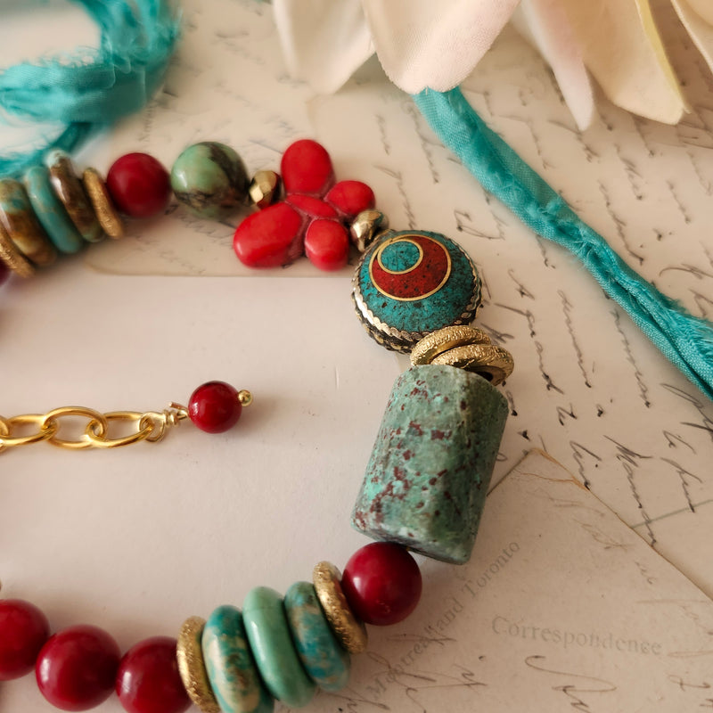 HUBEI TURQUOISE & CORAL BRACELET