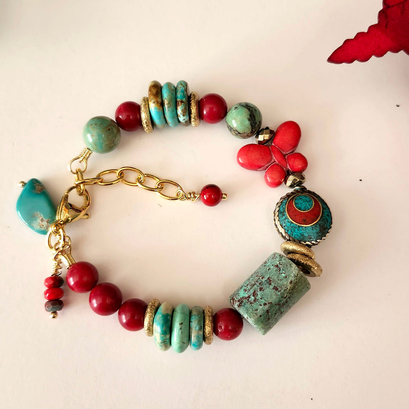 HUBEI TURQUOISE & CORAL BRACELET