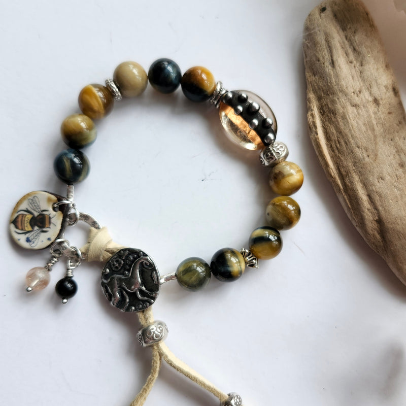 BEE-YOUTIFUL BLUE & GOLD TIGER EYE BRACELET