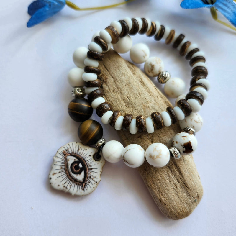 RUSTIC BOHO TWO BRACELET SET WITH EYE CHARM