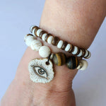 RUSTIC BOHO TWO BRACELET SET WITH EYE CHARM