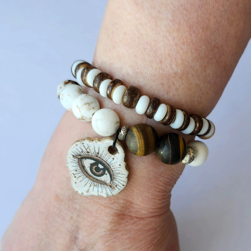 RUSTIC BOHO TWO BRACELET SET WITH EYE CHARM