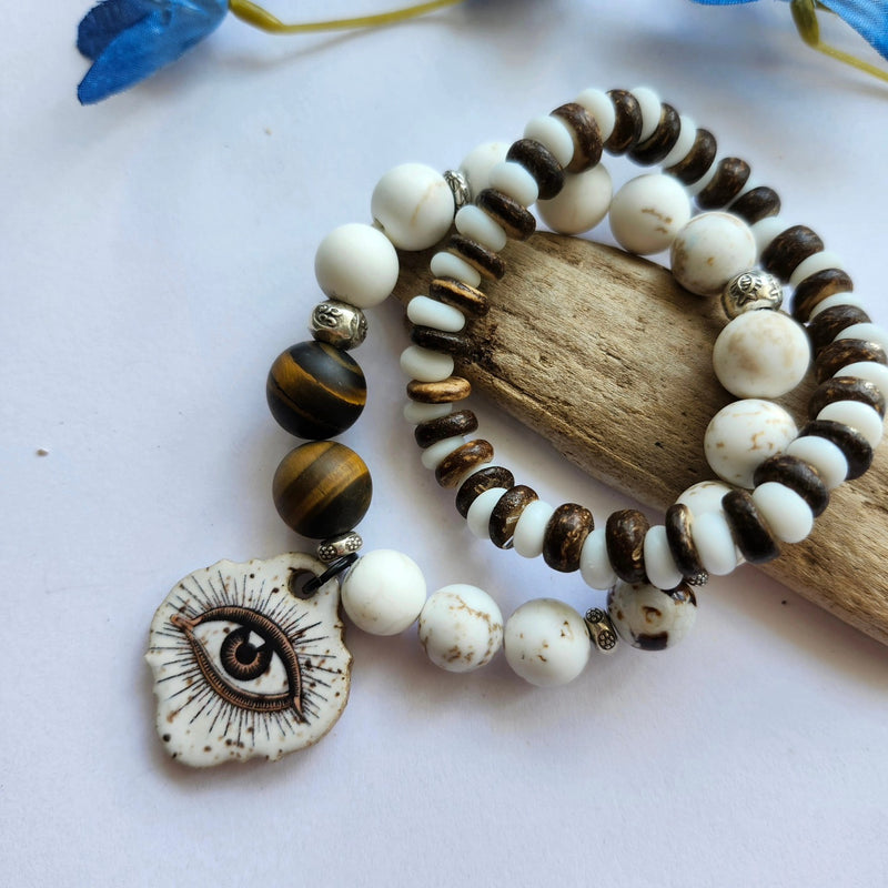 RUSTIC BOHO TWO BRACELET SET WITH EYE CHARM