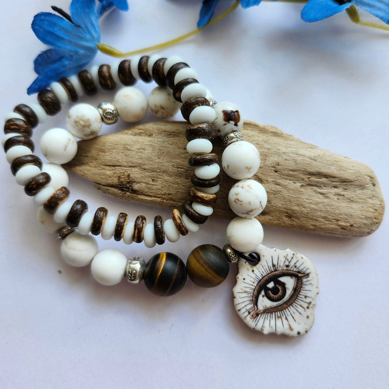 RUSTIC BOHO TWO BRACELET SET WITH EYE CHARM