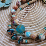 BOHO BRACELET IN BLUE SEA SEDIMENT & REIKI SHELL BEADS