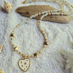 SHIMMERY PEARL & GOLD STAR BRACELET WITH HEART CHARM