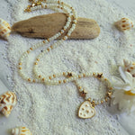 SHIMMERY PEARL & GOLD STAR BRACELET WITH HEART CHARM