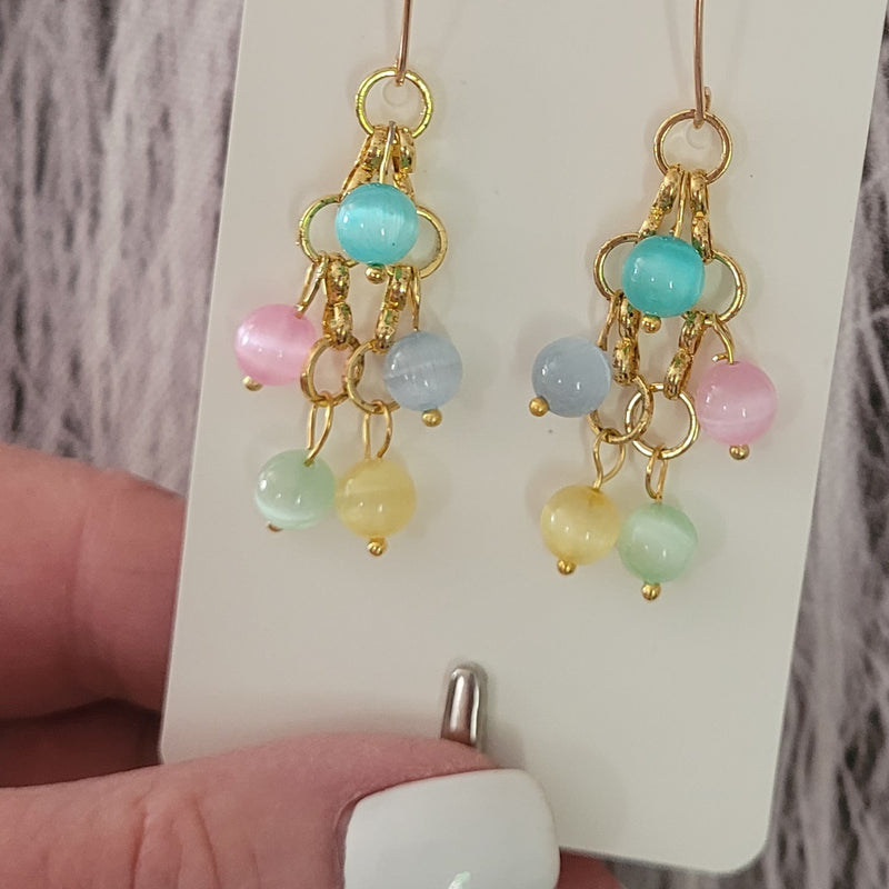 PASTEL SELENITE EARRINGS ON GOLD TONE CHAIN