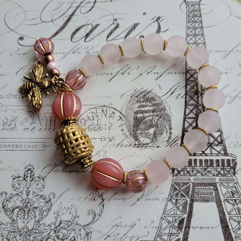 ROSE QUARTZ & CZECH GLASS BRACELET