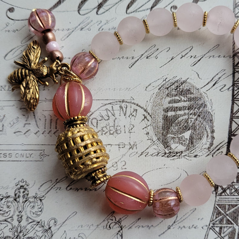 ROSE QUARTZ & CZECH GLASS BRACELET