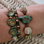 RUSTIC BIRD - THREE STRAND BOHO BRACELET IN GREEN