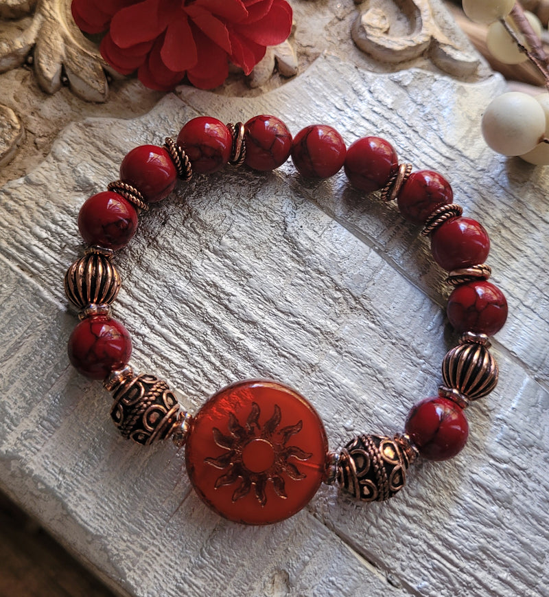 RED & COPPER SUNBURST BRACELET