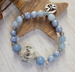 AQUAMARINE & SILVER BRACELET WITH DRAGONFLY CHARM