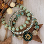 METALLIC TURQUOISE , GOLD & MINT GREEN CZECH GLASS BRACELET STACK