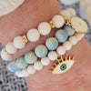 White Jade & Pastel Blue Bracelet Set with Enamel Evil Eye Charm & Enamel Heart Charm