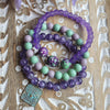 PURPLE & GREEN BOHO BRACELET SET W/PATINA EYE CHARM