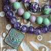 PURPLE & GREEN BOHO BRACELET SET W/PATINA EYE CHARM