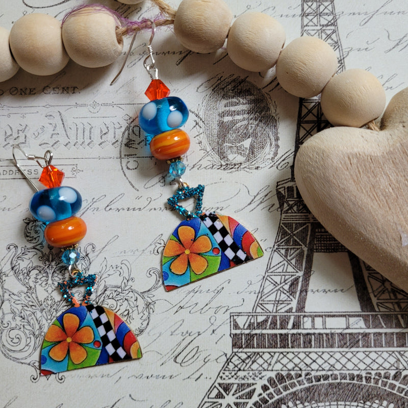 ORANGE & BLUE POLKA DOT EARRINGS