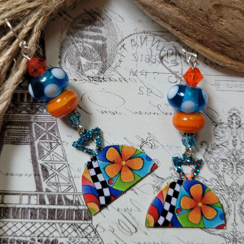 ORANGE & BLUE POLKA DOT EARRINGS