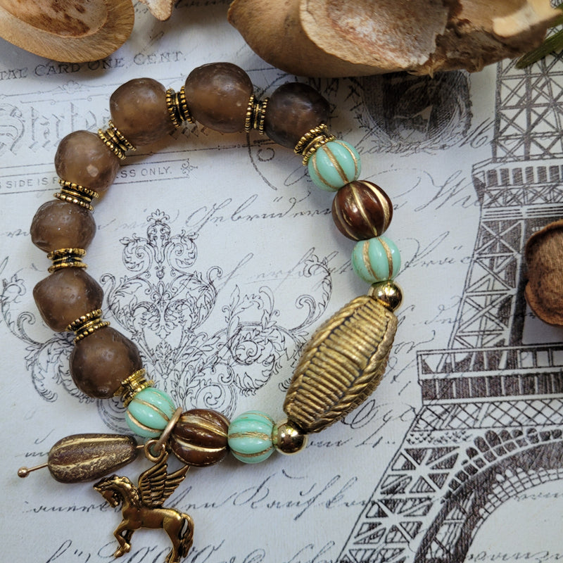 MINT GREEN & BROWN TRIBAL STYLE BRACELET