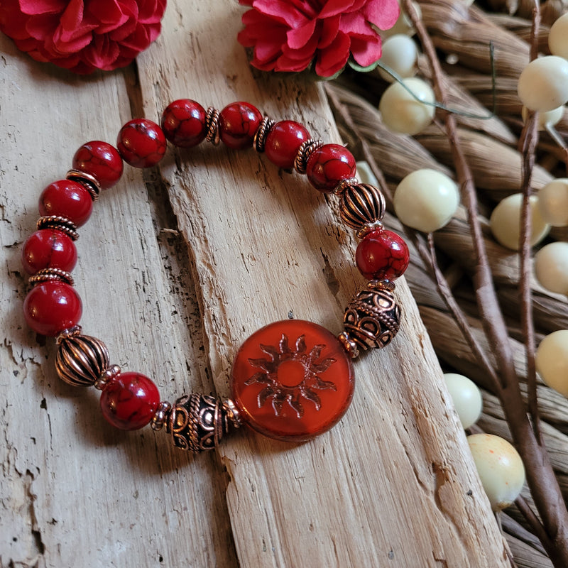 RED & COPPER SUNBURST BRACELET