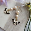 PEARLS & BUTTERFLY EARRINGS IN BLACK & CREAM