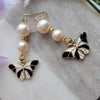 PEARLS & BUTTERFLY EARRINGS IN BLACK & CREAM