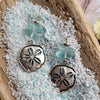 AQUA SEA GLASS & SILVER SAND DOLLAR BEACH EARRINGS